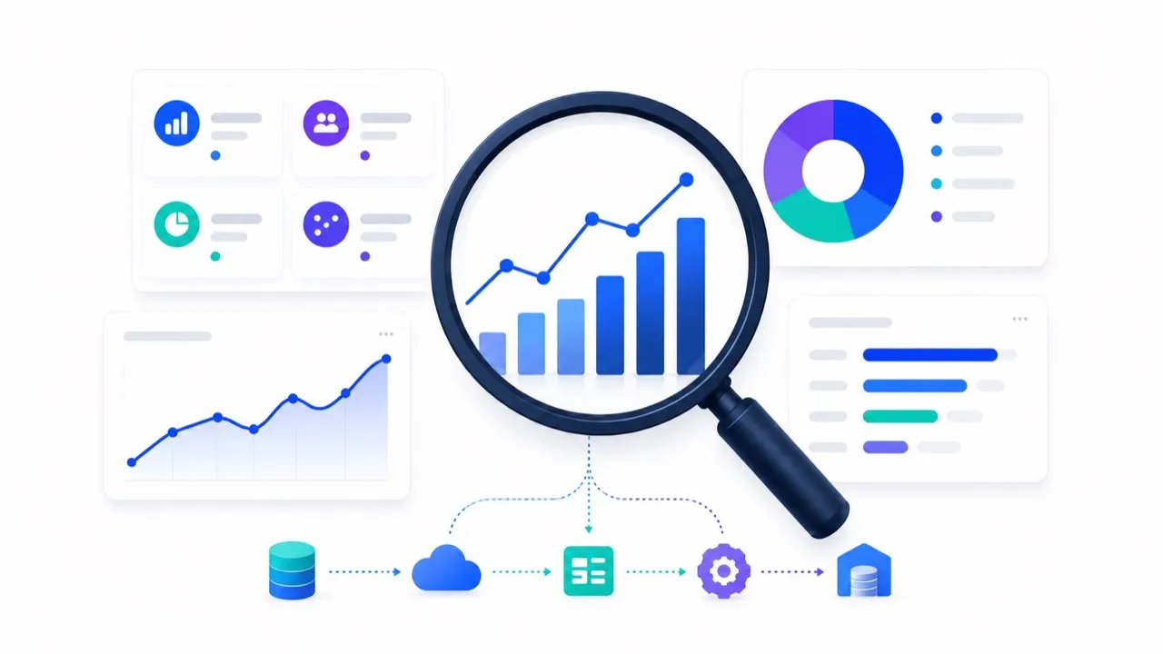 Business intelligence dashboard with analytics charts and automated reporting workflows